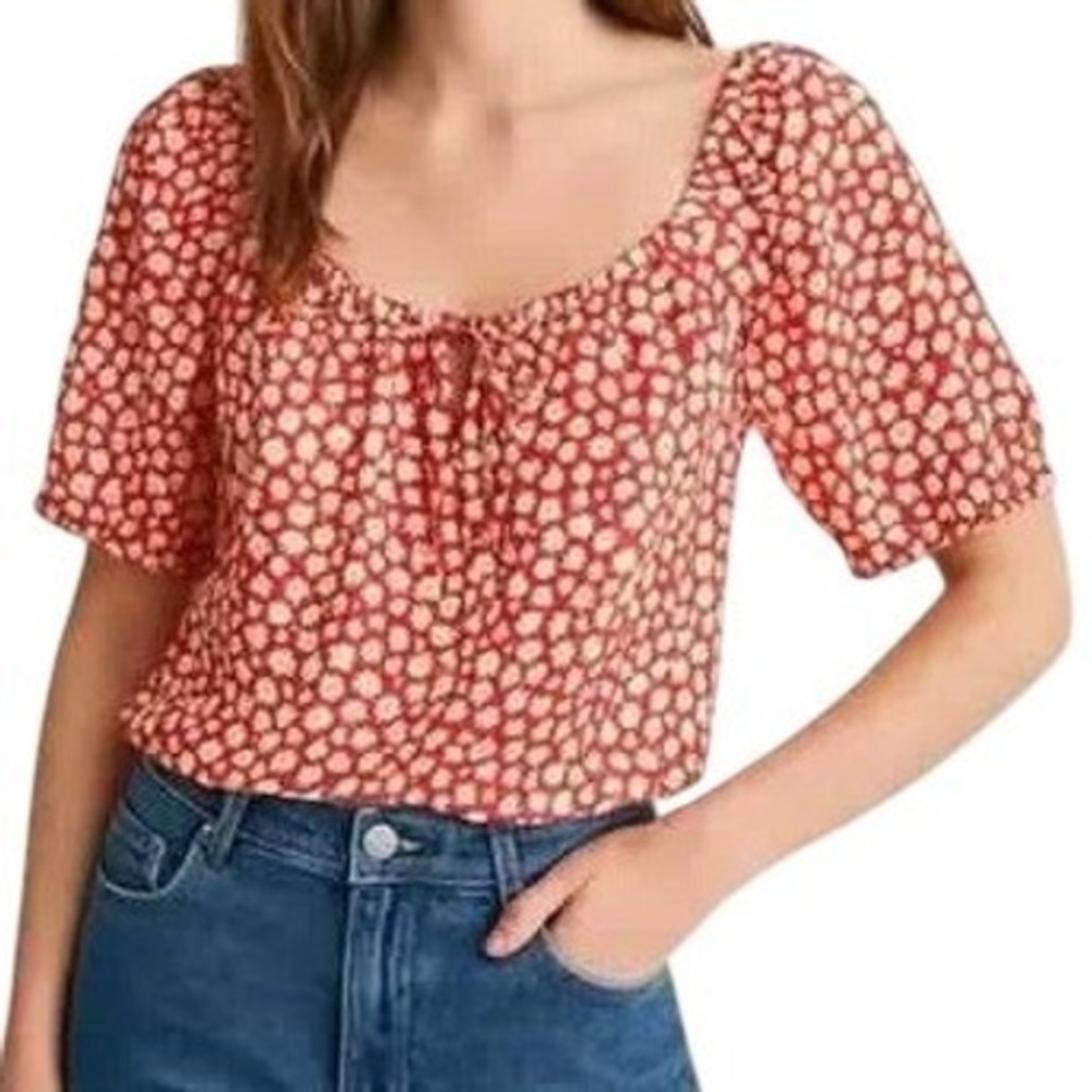 SÉZANE Gabriella Red Daisy Print Peasant Blouse EU 40 / US 8 Euro Romantic $120